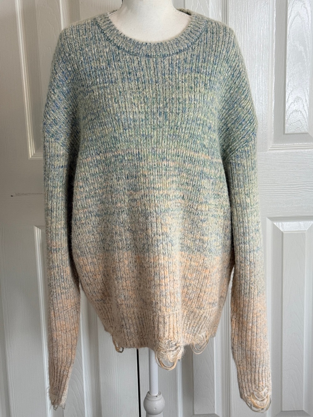 NWT Zara Distressed Ombre Pastel Knit Crewneck Sweater M
